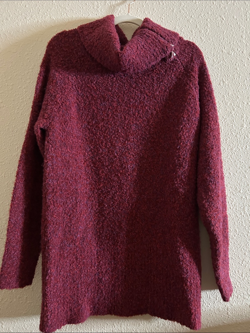 White House Black Market Women's Burgundy Bouclé Cowl Sweater